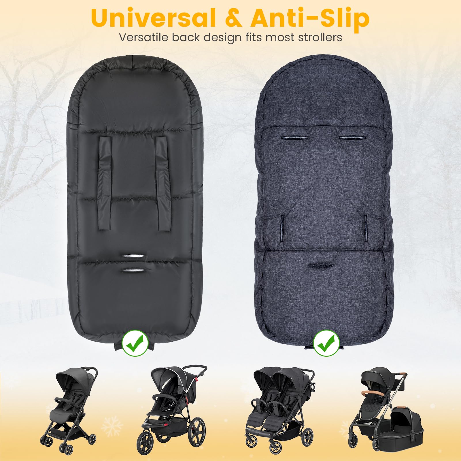 Orzbow winter footmuff for stroller, dark grey, adjustable and removable with zip and buttons, cozy for buggy, with drawstring bag