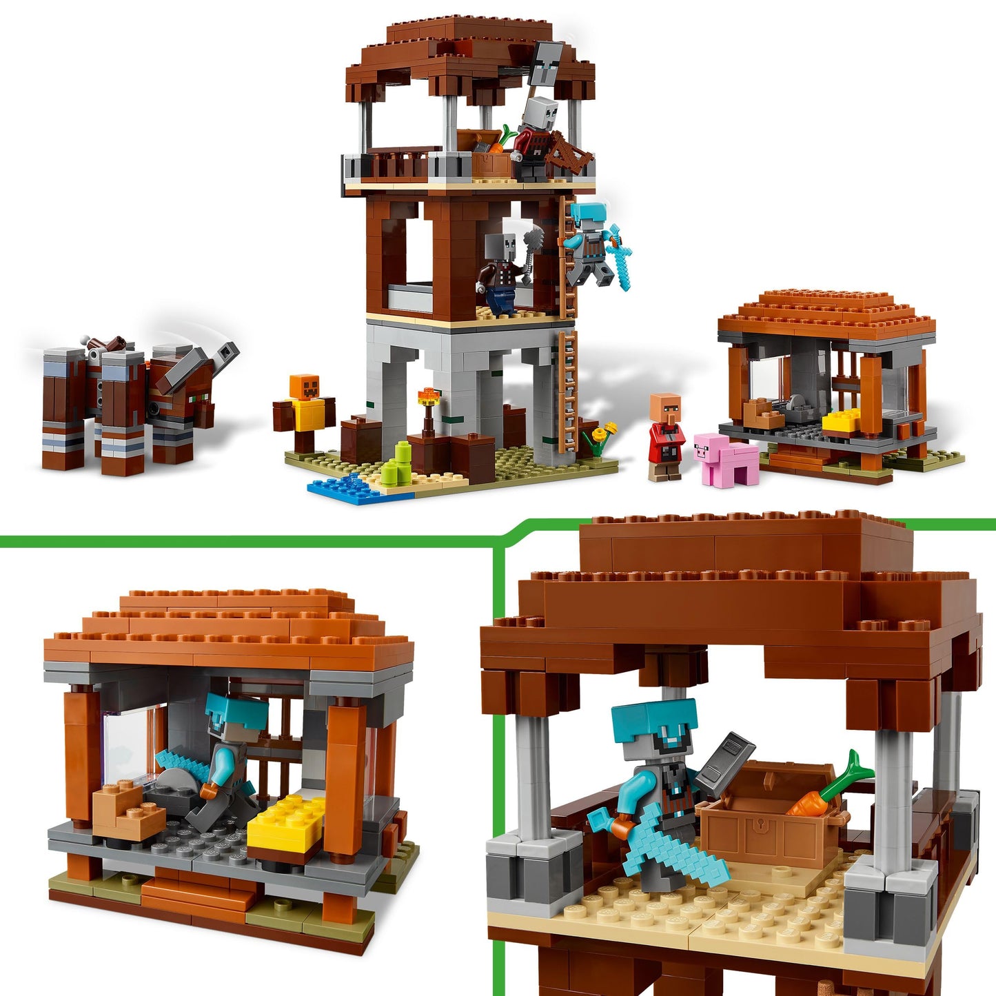 LEGO Minecraft The Pillager Outpost and Ravager Toy - incl. a Posable Figure with a Snapping Jaw Function, and a Village Fortress - Gaming Gift for 9+ Year Old Boys & Girls - 21278
