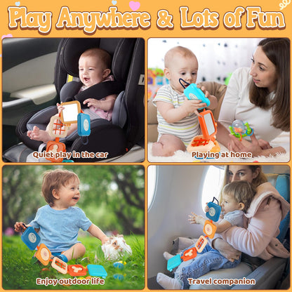 ZCOINS Foldable 5-Panel Activity Busy Cube for Toddlers 18M+, Home & Travel Montessori Sensory Busy Board with Fine Motor Activities, Independent Play Baby Toy Airplane Essentials & Learning Gift