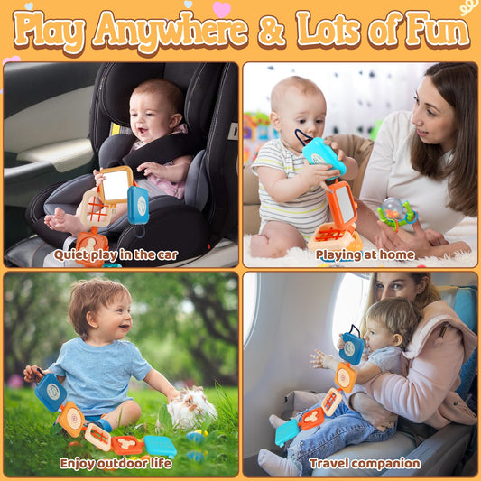 ZCOINS Foldable 5-Panel Activity Busy Cube for Toddlers 18M+, Home & Travel Montessori Sensory Busy Board with Fine Motor Activities, Independent Play Baby Toy Airplane Essentials & Learning Gift