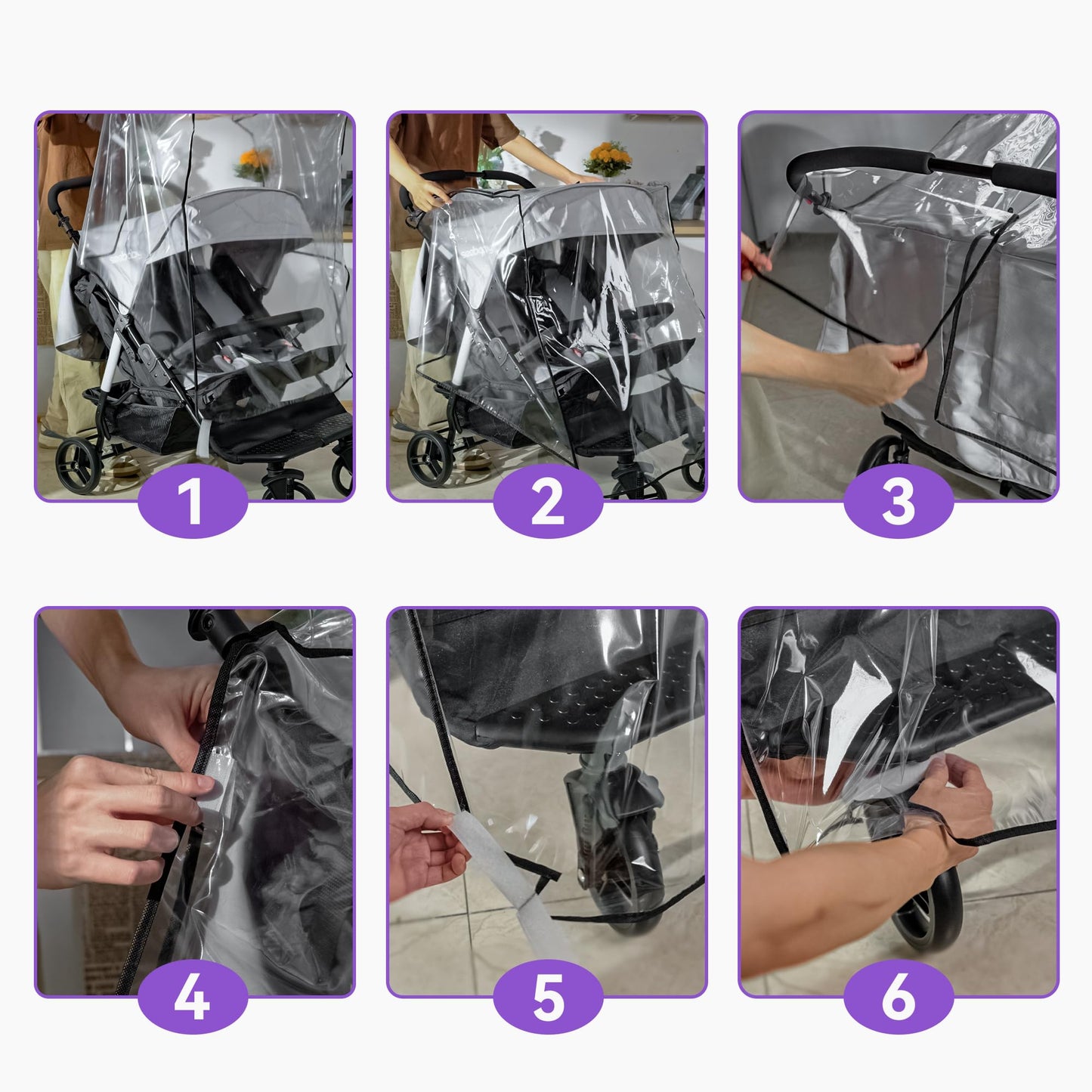 Bemece Twins Stroller Rain Cover Side by Side, Universal Double Stroller Rain Cover for Twins Pushchair Pram Buggy, Rainproof Dustproof Windproof for Outdoor Baby Protection