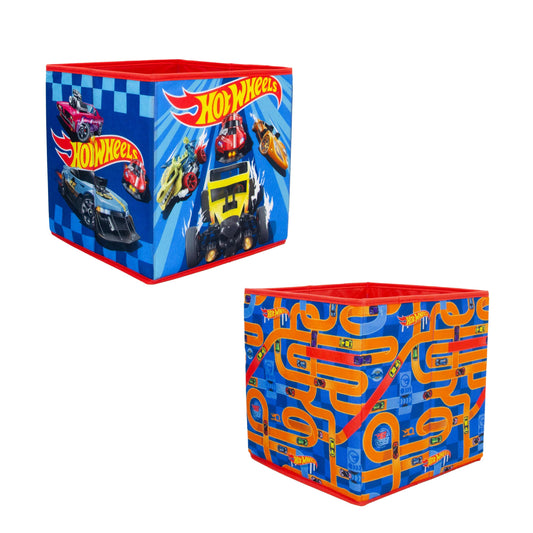 CHARACTER WORLD Hot Wheels Officially Licensed Storage Boxes | 2 pack Foldable Storage Cubes| Perfect For Organising Children's Room, Kids Playroom, 30 x 30cm, Blue, Orange