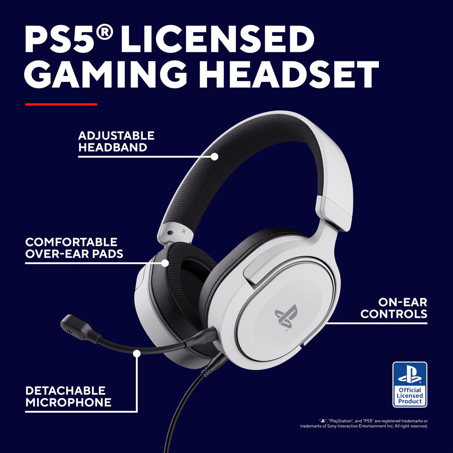 Trust Gaming GXT 498W Forta [Officially Licensed for PlayStation 5] Sustainable Gaming Headset for PS5 / PS4, 1.2m Cable, 50mm Drivers, Detachable Microphone, Wired Over-Ear Headphones - White