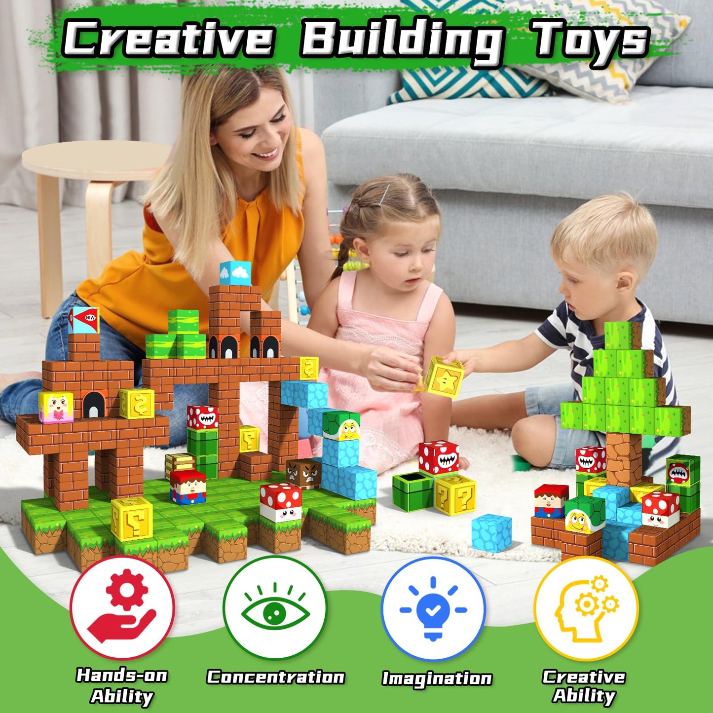obakaer Magnetic Blocks, Magnetic Building Blocks Toddlers Toys Magnet Cubes for Kids STEM Sensory Magnet Toys for 3+ Years Old Kids, Girls & Boys, Game Elements Christmas Birthday Gifts 54PC