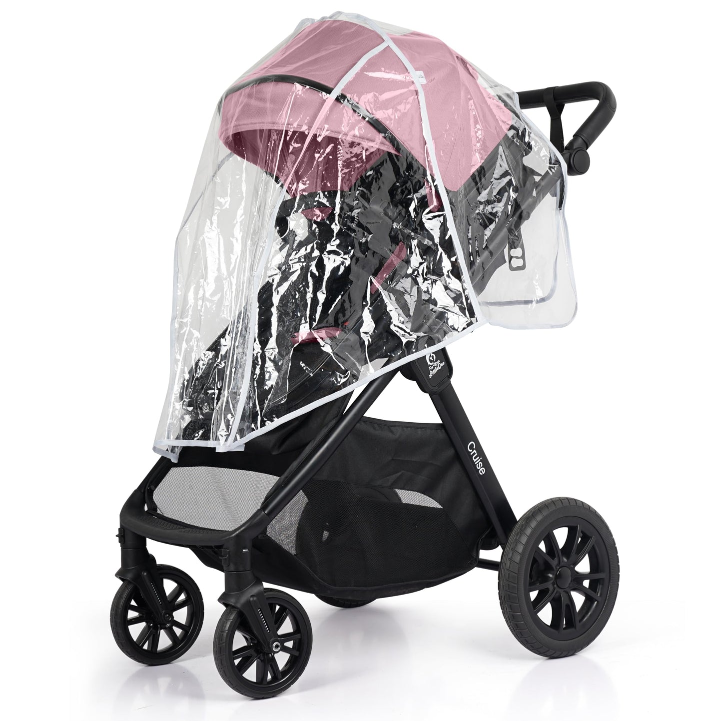 For Your Little One Cruise 3-in-1 Travel System with i-Size Car Seat, Stroller with Carrycot, 13kg Pram, Height Adjustable Handle, Pram, Newborn 0-4 Years Free Raincover and Cupholder (Blush Rose)