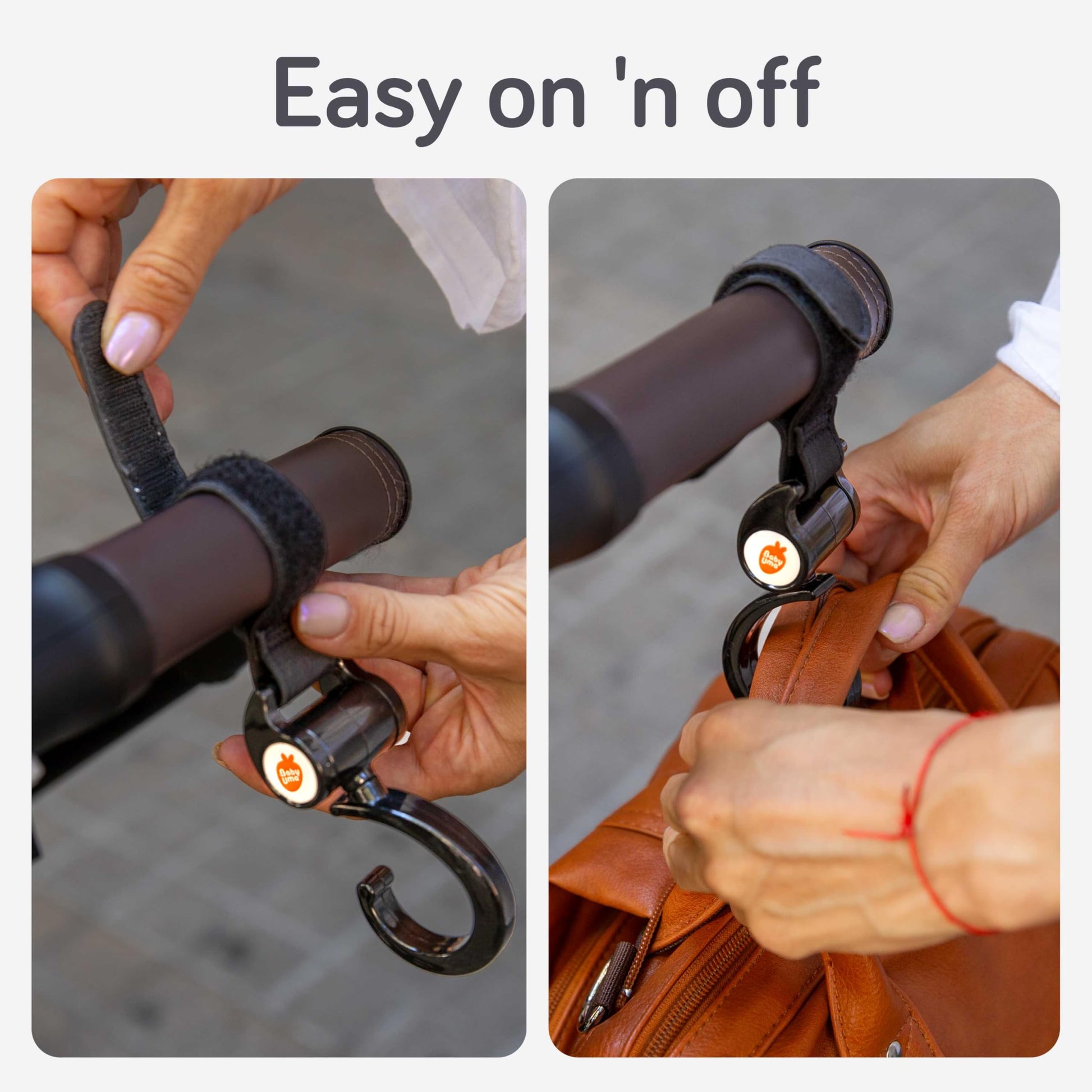 Baby Uma Buggy Clips 2-pack with swivel neck, strong strap, and easy on/off design for pram and baby accessories.