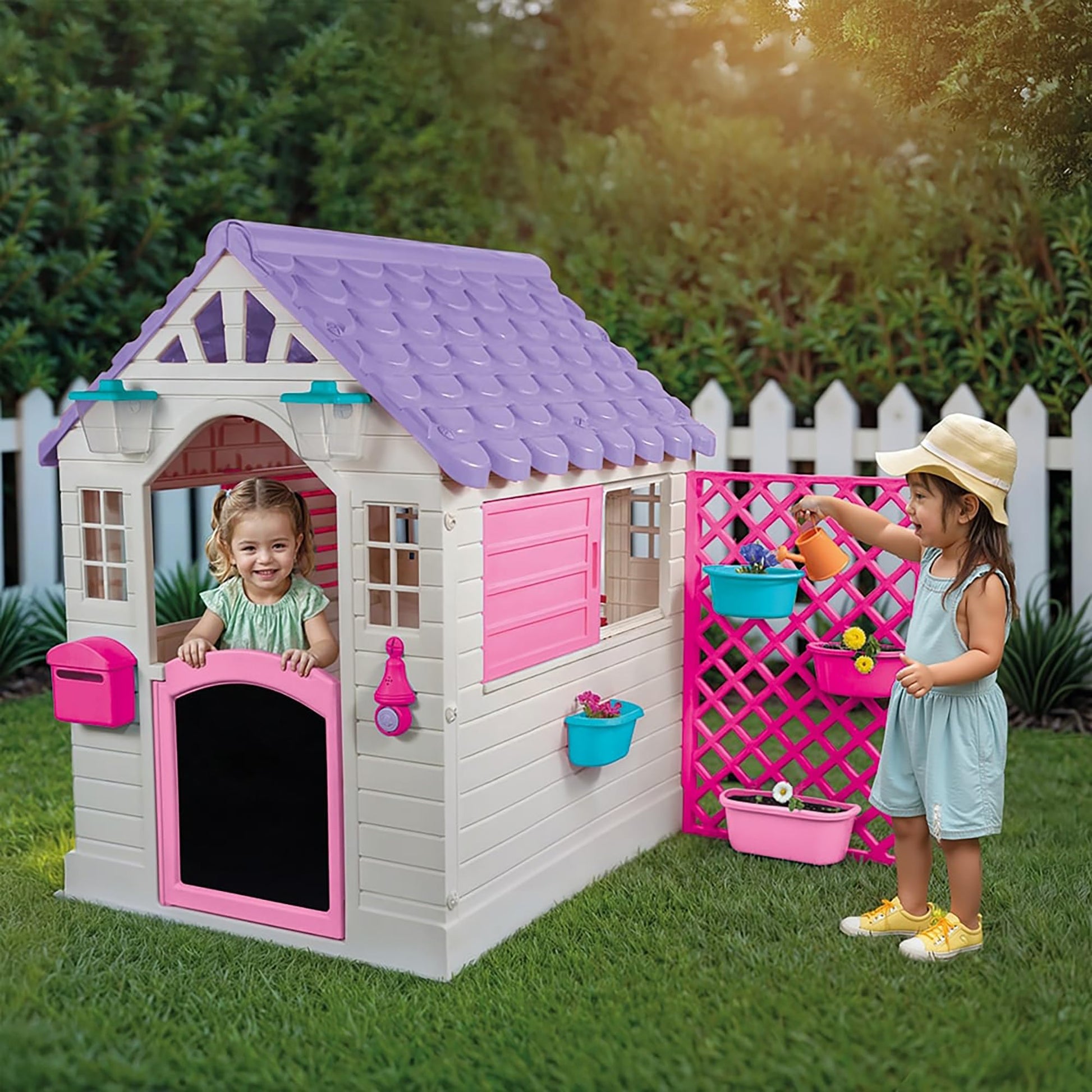 Dolu plastic playhouse for kids with electronic doorbell, suitable for outdoor and indoor garden play, toddler-friendly toy.