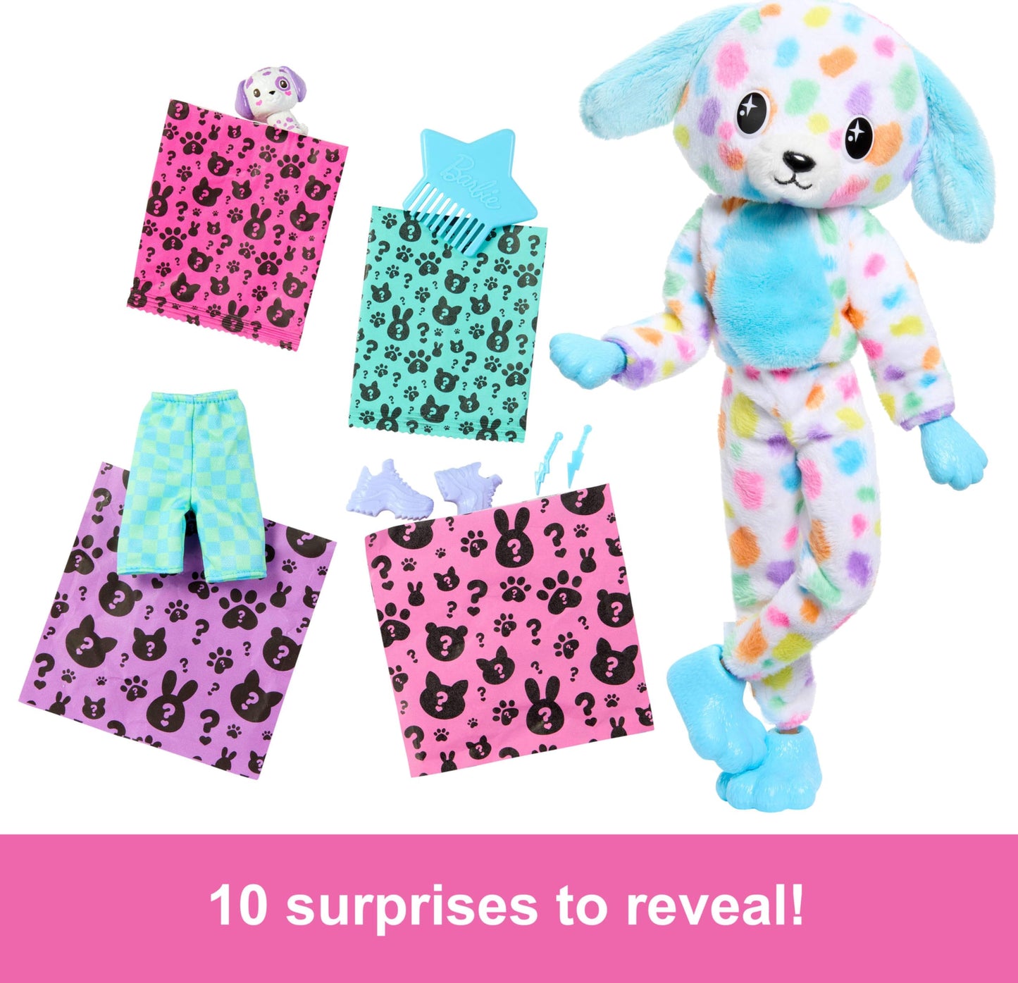 Barbie Cutie Reveal Doll & Accessories with Rainbow Dalmatian Plush Costume & 10 Surprises Including Color Change, Color Dream Series, HRK41