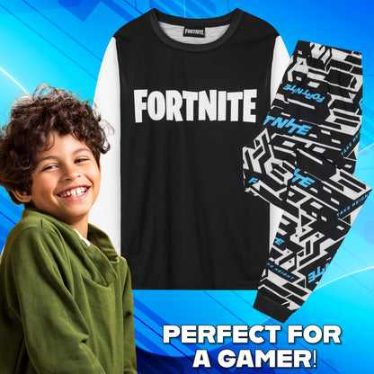 Get Trend Fortnite Boys Pyjamas Set, Long PJs for Kids & Teenagers, Cosy Loungewear Soft Nightwear, Gamer Gifts for Boys (15-16 Years, Blue/White Fortnite)