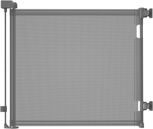 derimkcoa retractable mesh baby gate or dog gate, 86cm tall, extends up to 140cm wide, grey child safety gate for doorways and stairs