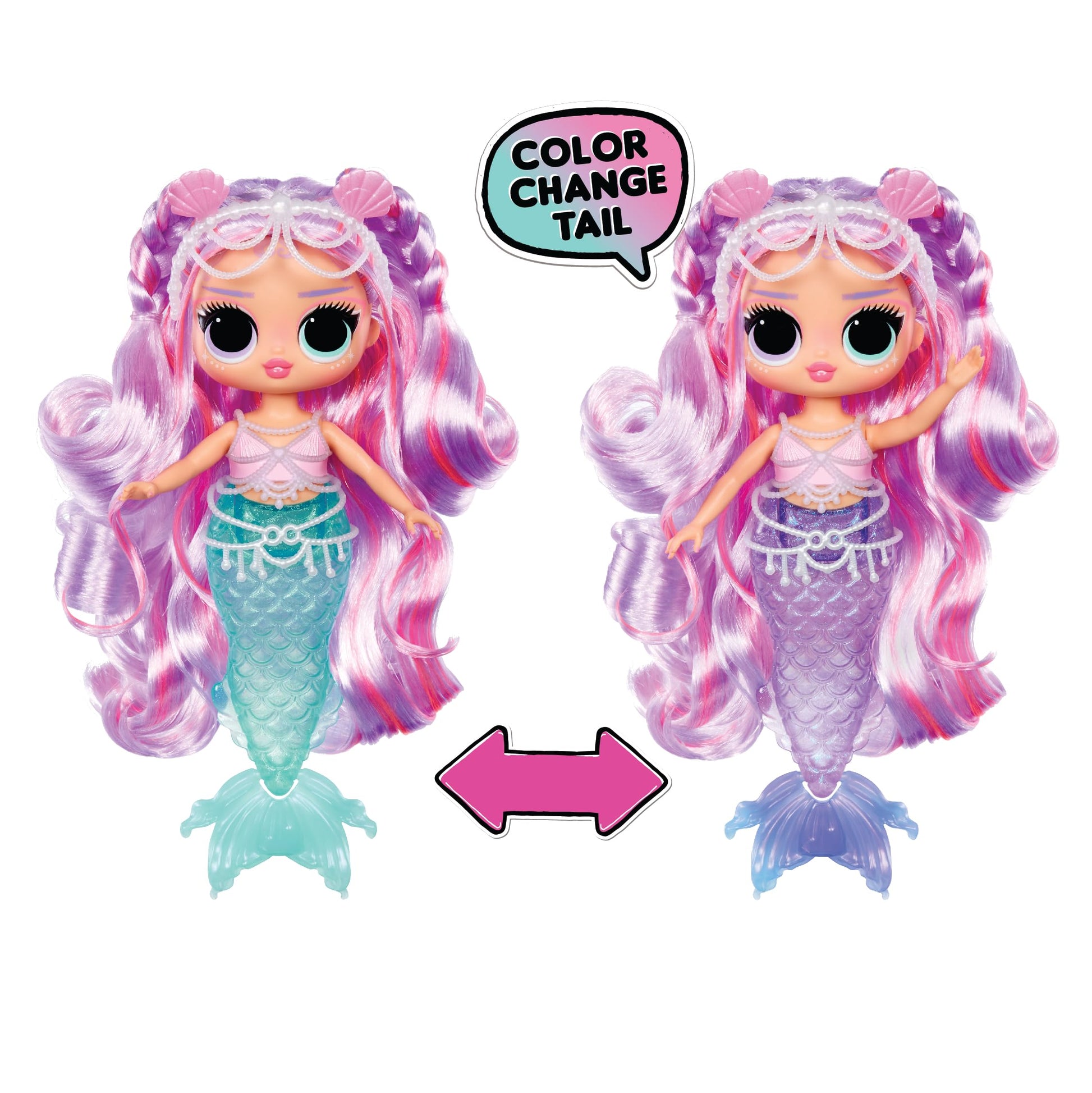 L.O.L. Surprise! Mermaid Lana fashion doll with color-changing tail, movable fin, and stylish accessories for kids.