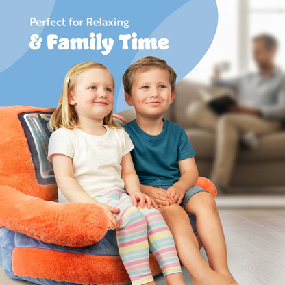 Bluey Car Sofa for kids, plush toddler armchair featuring a family car design, soft, lightweight, and portable for bedroom or playroom.