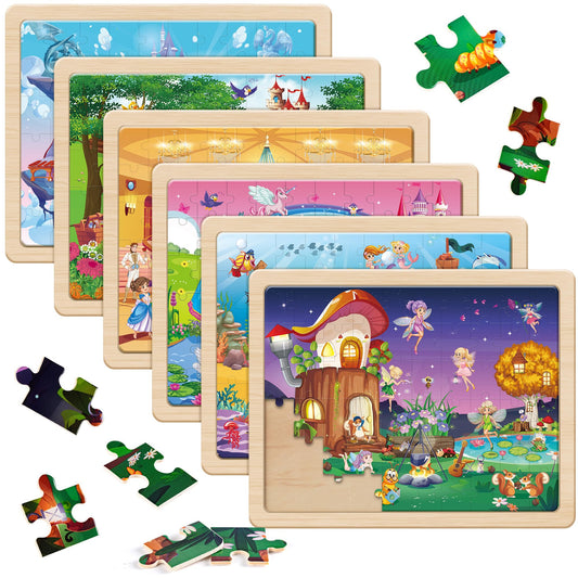 SYNARRY Wooden Princess Jigsaw Puzzles for Kids 3 4 5 6 7 8 Year Olds, 6×60 Piece Children Puzzles 4-8, Educational Toys Gifts for Toddler Children Girls Boys
