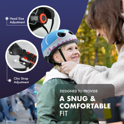 KAYMAN Kids Bike Helmet age 3 to 12, Adjustable Safety Gear for Boys and Girls, Suited to Scooter, Cycling, Skateboard & Roller Skating - Protection for Boys & Girls (Shark)