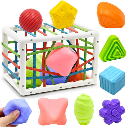 Montessori Toys for 1 Year old Boys Girls Gifts, Baby Brain Sensory Colorful Shape Sorters Cube & 3 Soft Silicone Balls Early Education Development Fine Motor Skill Toys for Toddler 12 18 Months