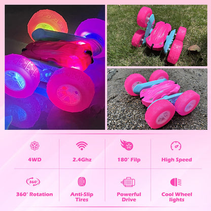 Rodzon 3300 Remote Control Car for Kids Toys 3 4 5 6 Years Old Girl,4X4 Crawlers Wheel Lights RC Car,Christmas Birthday Gift Boy Girls Age 3-12 Years,Pink