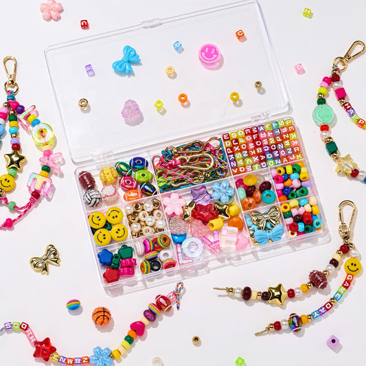 TOVABA Keychain Making Kit for Kids and Adults - Jewelry Bead Craft Set with Colorful Beads, Letters, Charms, Keyrings, and Tools for DIY Accessories