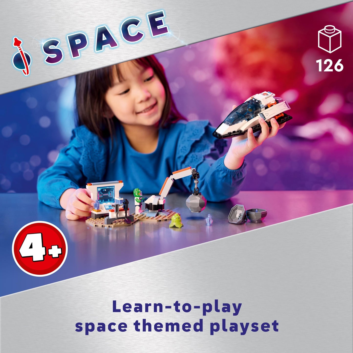LEGO City Spaceship and Asteroid Discovery Set featuring alien figure and two astronaut minifigures for imaginative play.