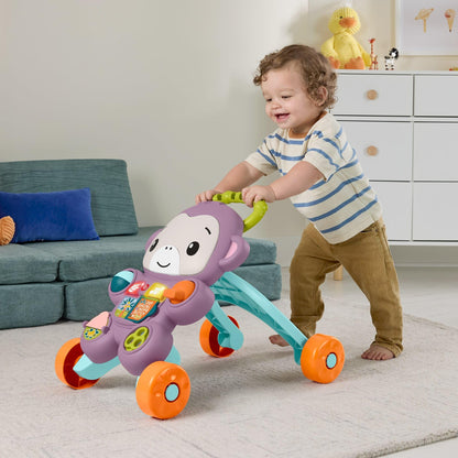 Fisher-Price Baby Walker with purple monkey toy, music, lights, and activities for infants and toddlers aged 6 months and up.