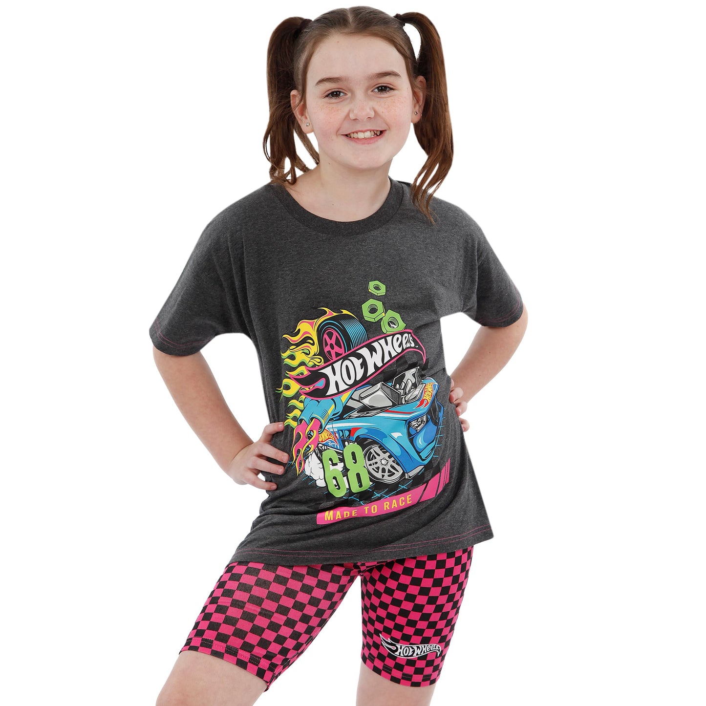 Hot Wheels Girls T Shirt And Shorts | Co Ord Set | Race Car Girls Tshirt And Short Set | Summer Clothes | Grey 11-12 Years