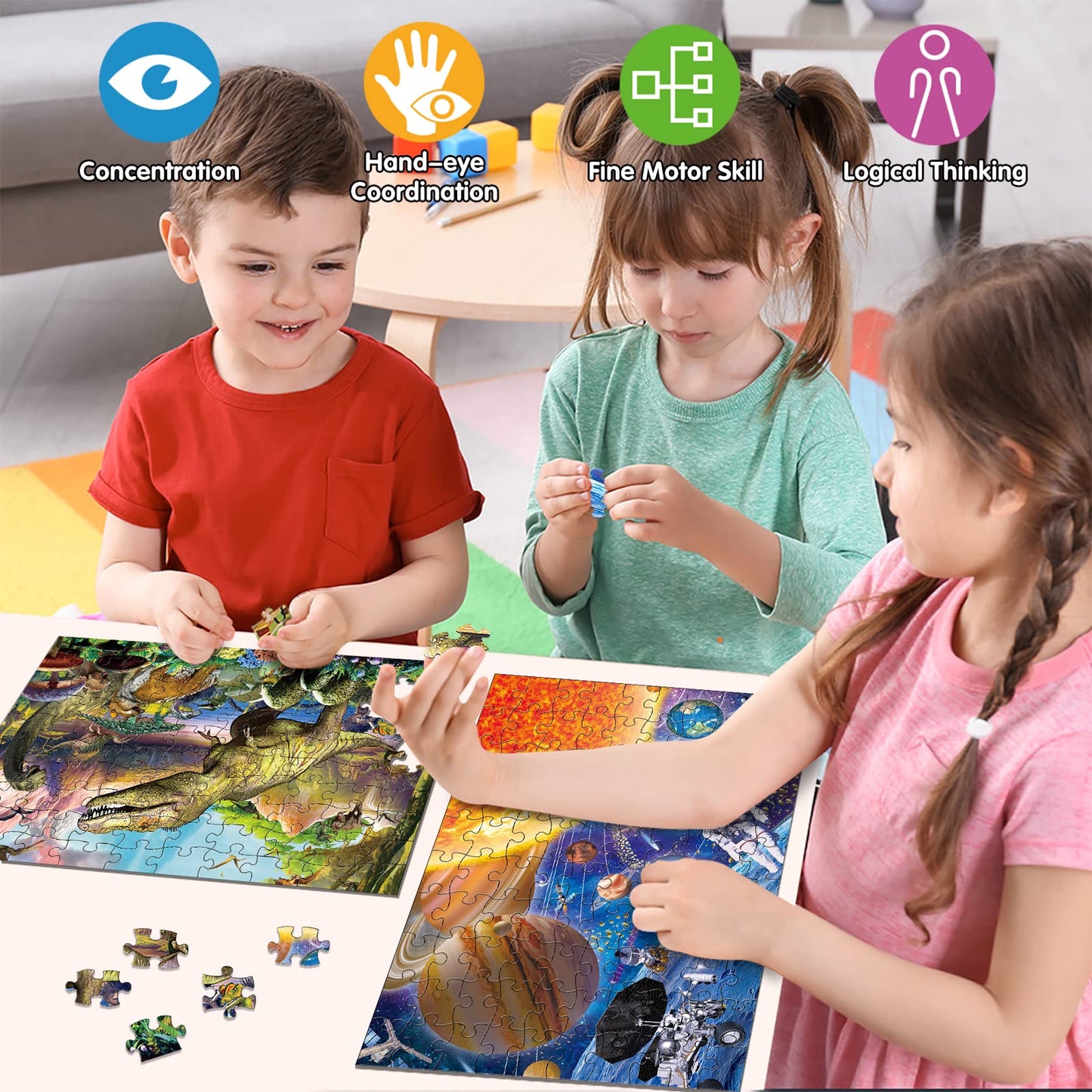 Sitodier Dinosaur Puzzles for Kids, 100 Piece Jigsaw Puzzles for Kids Ages 4-8, Learning Educational Puzzle Toys for Toddlers Boys Girls 4 5 6 7 8 Years Old