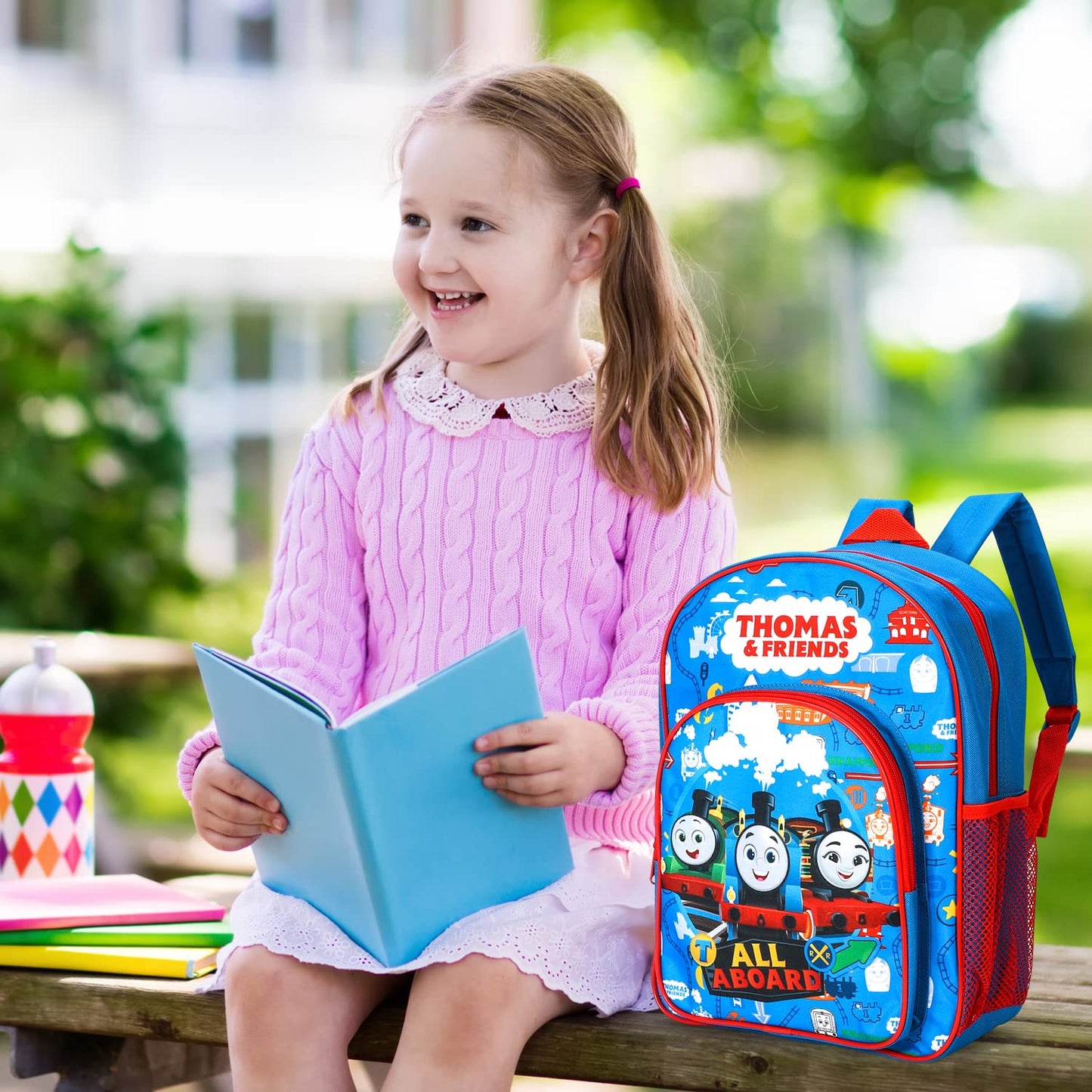 William Lamb Thomas the Tank Engine Kids Childrens Premium Backpack School Travel Bag with side mesh pocket and front zipped pocket, Multicolour, 36.7cm (height), 26cm (width), 13cm (depth) (02938)