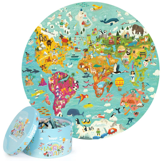 Boppi puzzles for 5+ year olds / 150 Piece Round Circle Jigsaw Puzzles for Kids Aged 5-8 Made with 100% Recycled Card – World Map