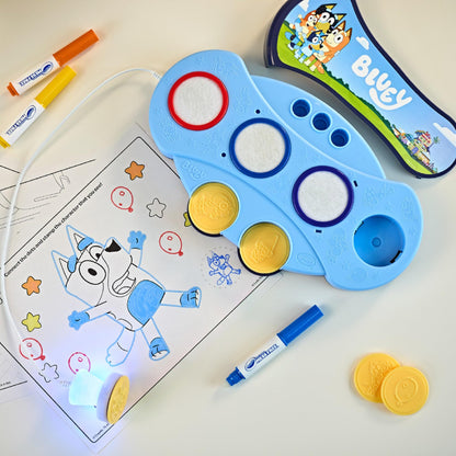 CRAYOLA Bluey Color Wonder Magic Light-Up Stamper | Includes 10 Bluey Stamps, 3 Markers, Stickers & 18 Colouring Pages | Magic Colouring Fun for Kids Ages 3+