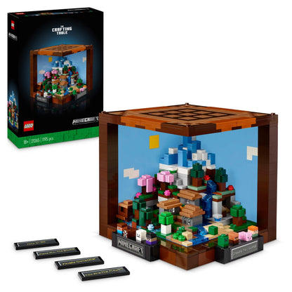 LEGO Minecraft The Crafting Table set featuring Steve, Alex, and mobs, ideal for adult collectors and gaming room decor.