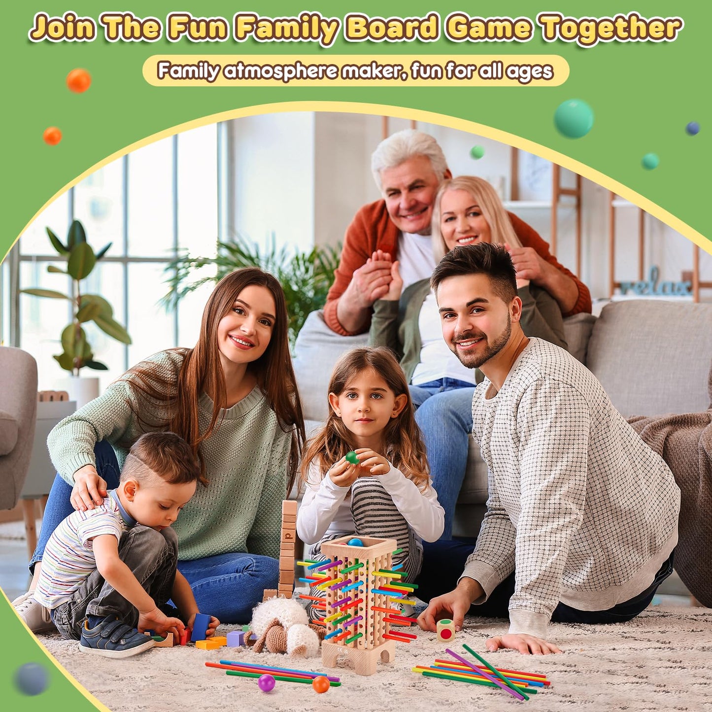 Wooden Board Game Montessori Toys, 42 Colourful Sticks Dice Game Math Educational Toy, Family Fun Ball Dropping Game, 1 to 6 Players Fine Motor Skills Travel Games for 3 4 5 6 Years Old Boy Girl