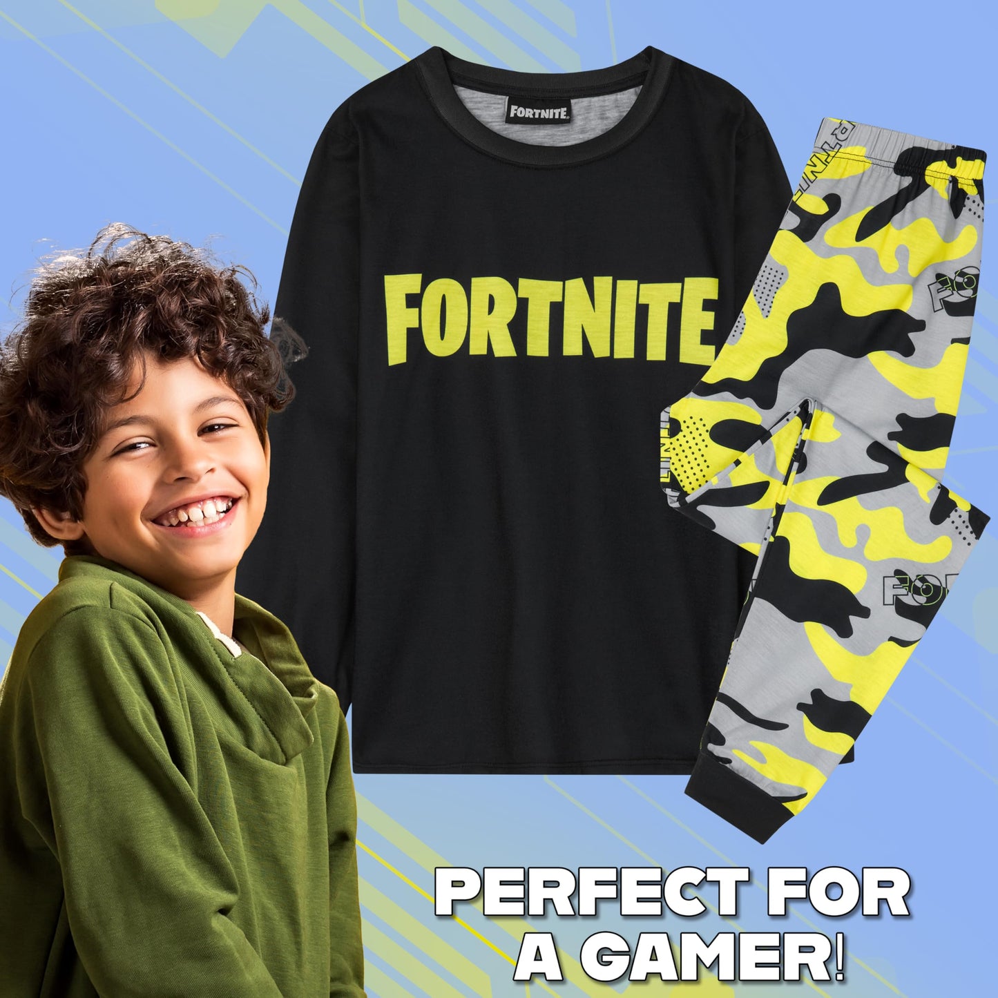 Get Trend Fortnite Boys Pyjamas Set, Long PJs for Kids & Teenagers, Cosy Loungewear Soft Nightwear, Gamer Gifts for Boys (9-10 Years, Yellow Fortnite)