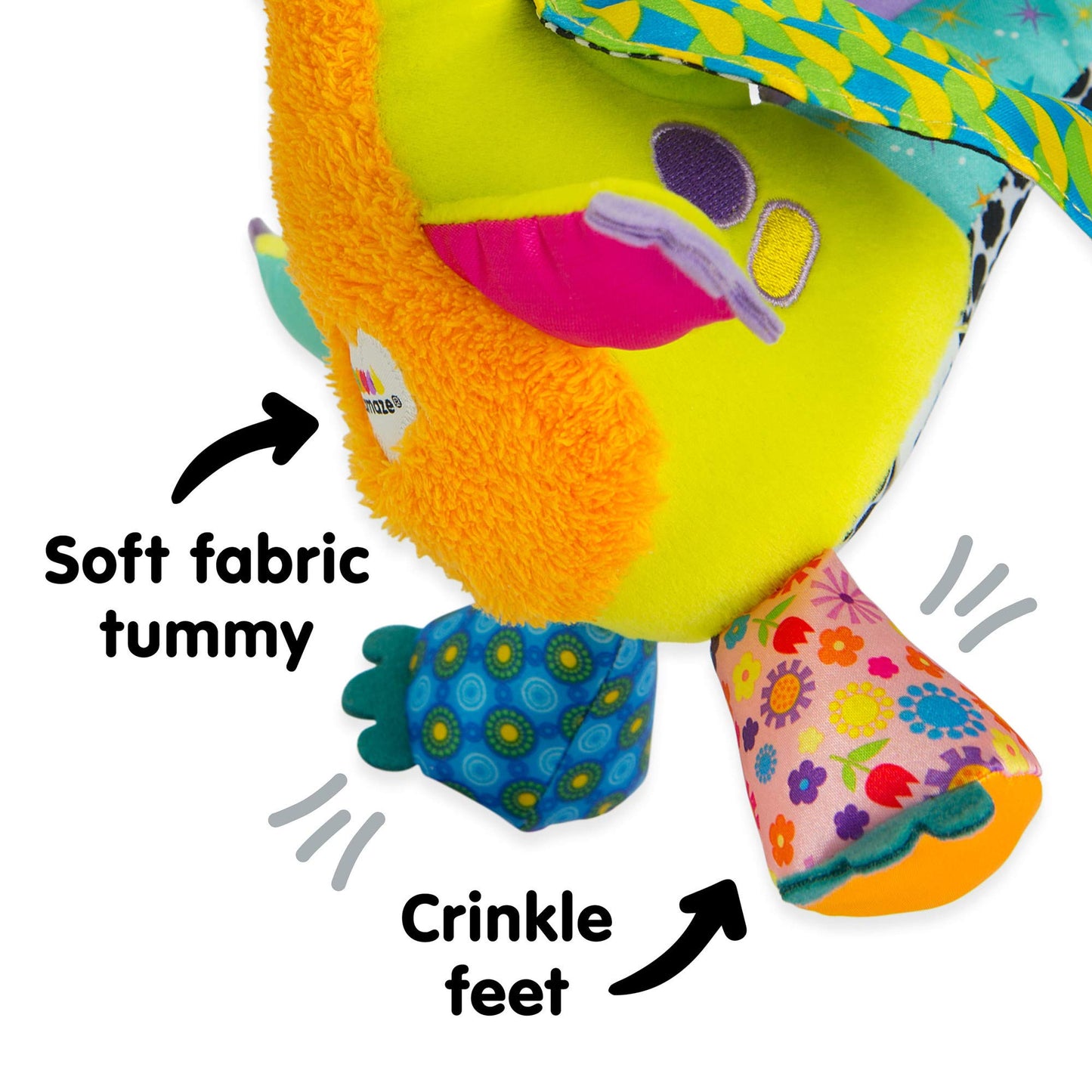 LAMAZE Flip Flap Dragon baby sensory toy attached to a pram, colorful clip-on toy for newborns 0-6 months.