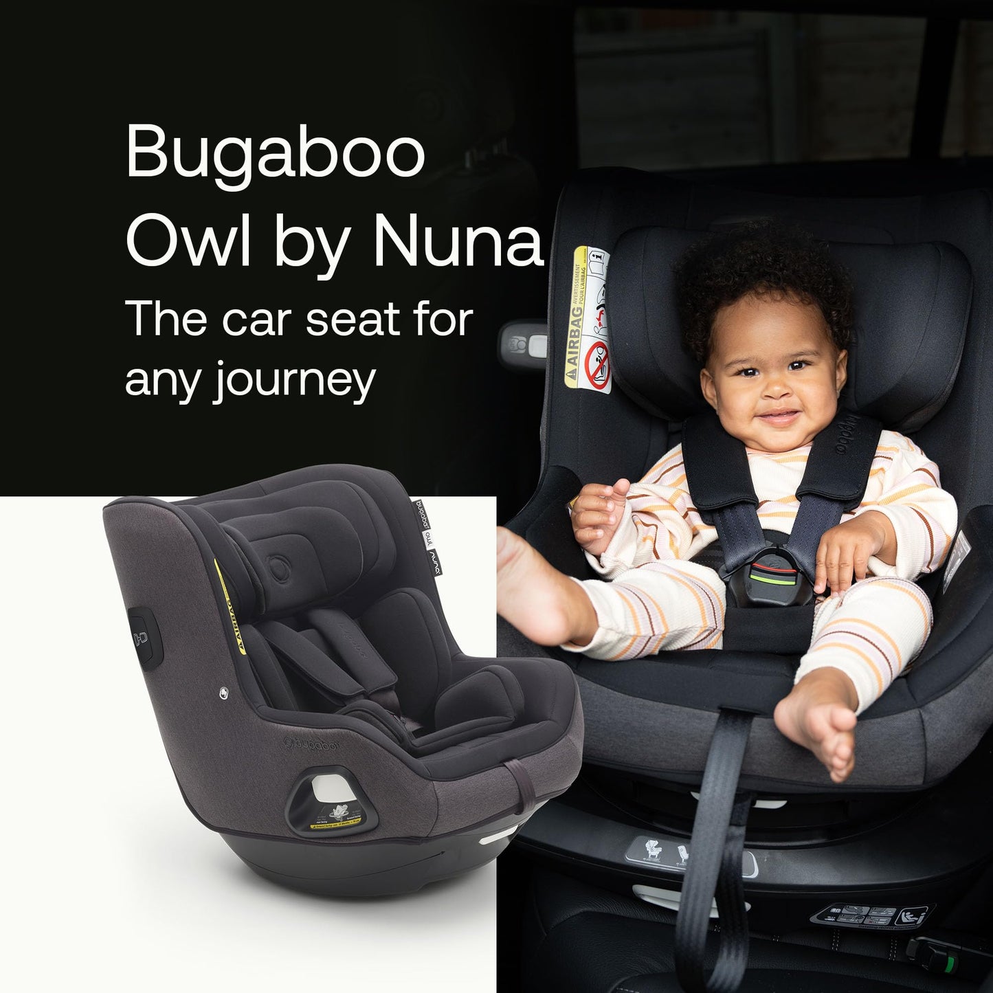 Bugaboo Owl by Nuna Isofix Car Seat from Birth to 4 Years, 0-18 kg, 360 Degrees Rotation, Rear and Front Facing, Group 0+/1, Ultimate Comfort and Safety, Black