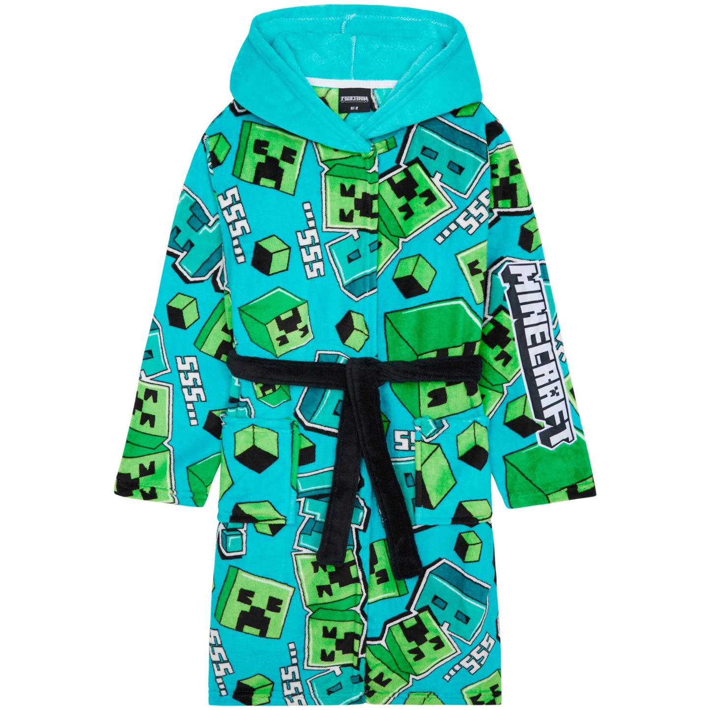 Get Trend Minecraft Dressing Gown Boys & Teens, Fleece Hooded Bathrobe, Creeper Loungewear Nightwear, Gamer Gifts for Boys (7-8 Years, Blue Minecraft)