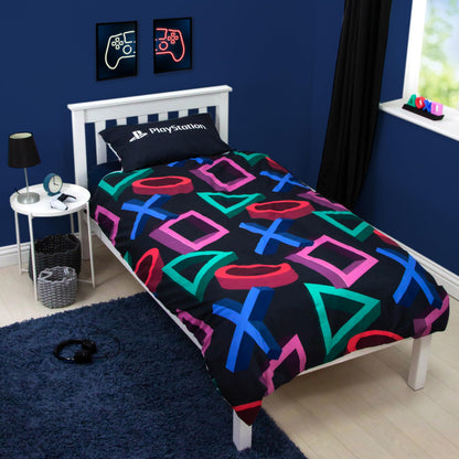 Character World PlayStation Official Single Duvet Cover Set, Abstract Design | Reversible 2 Sided Bedding Cover Official Merchandise Including Matching Pillow Case | Gaming Single Bed Quilt