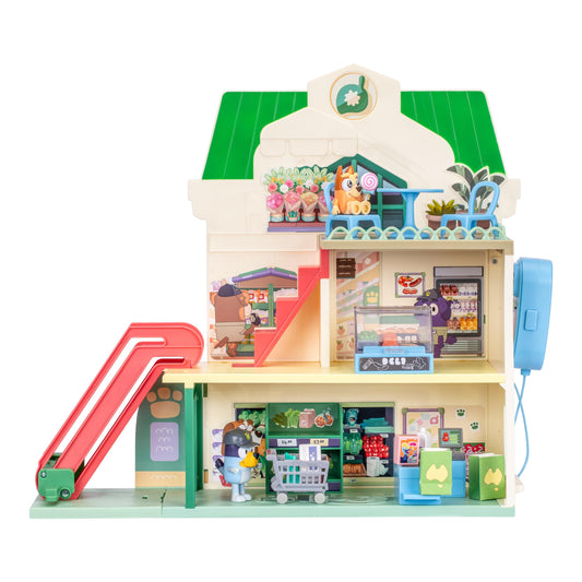 Bluey Supermarket Playset, 3 Different Levels With Exclusive Bluey and Bingo Figures. Includes Working Escalator, 24 Sounds and 15+ Play Pieces Plus Fun Intercom, Over 40cm (15") Tall.