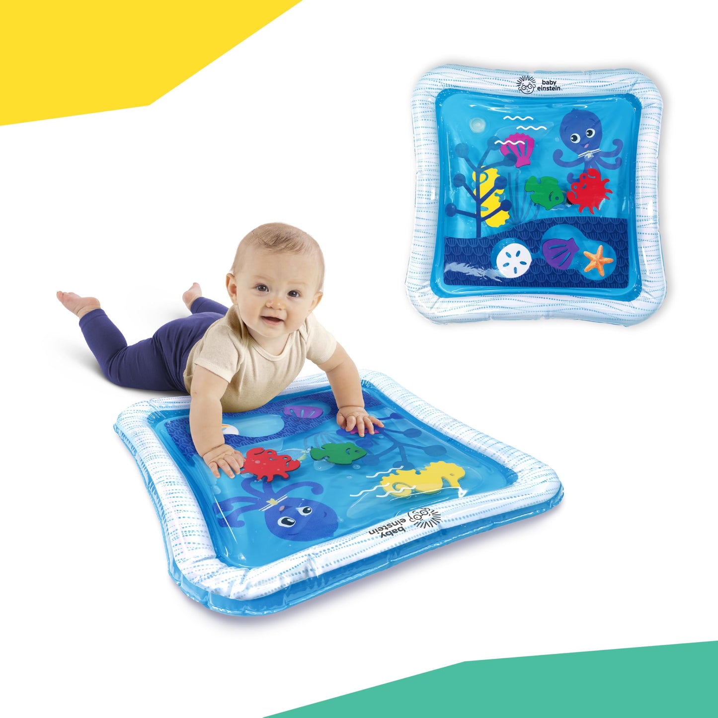 Baby Einstein Ocean of Discovery tummy time water play mat with colorful ocean animal toys for babies and newborns.