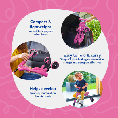 Scuttlebug 3-Wheel Foldable Ride-On Tricycle for 1+ Year Old Boys and Girls, Butterfly Trike, Antennae Handlebar, Develop Your Toddler’s Balance and Motor Skills, Fun with No Surface Scratches