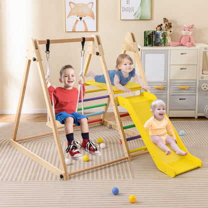 Maxmass 3-in-1 Kids Climbing Frame, Wooden Children Climber Playset with Swing, Slide and Ladder, Garden Toddler Jungle Gym Playground for Indoor Outdoor (Multicolor)