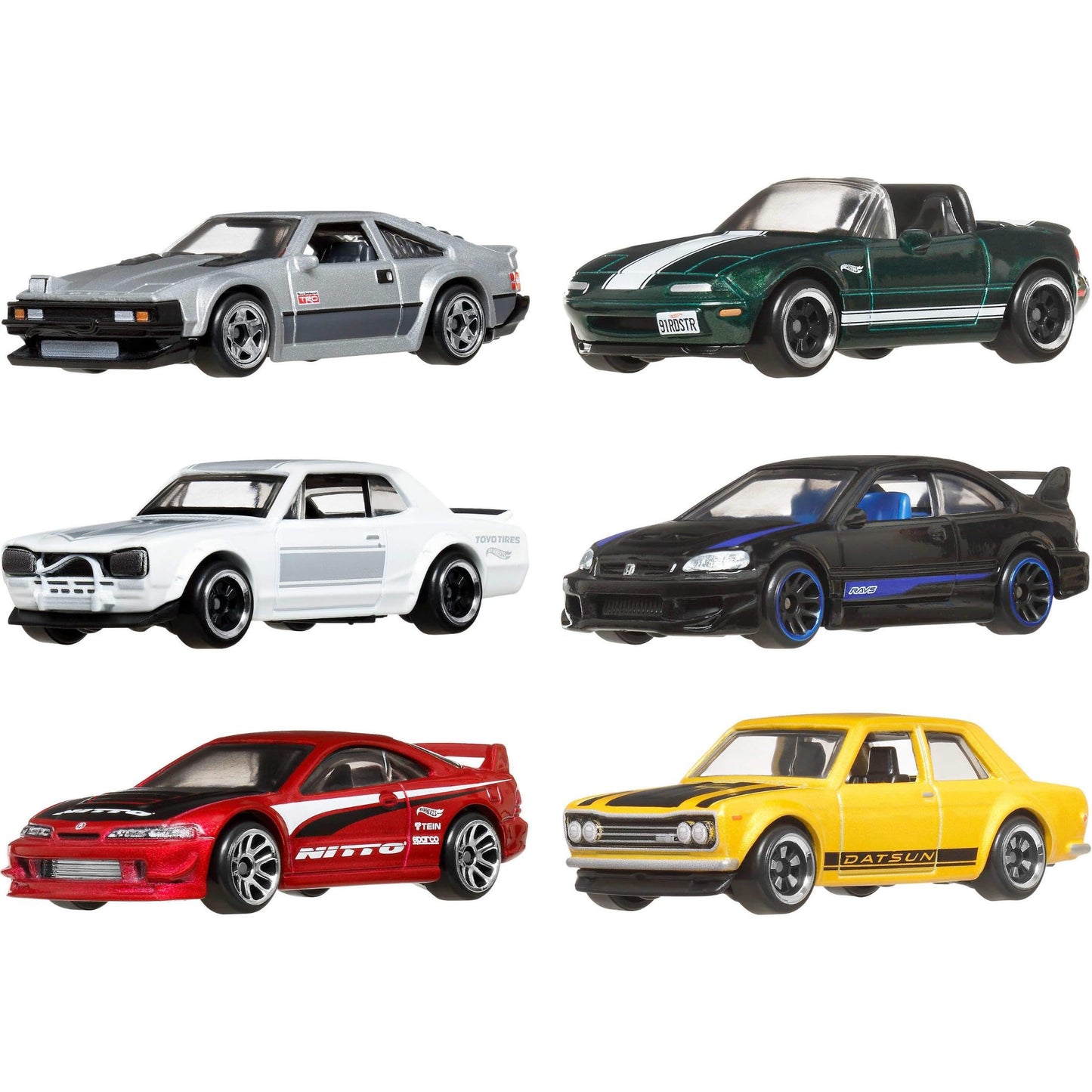 Hot Wheels 1:64 Scale Die-Cast Toy Cars, Set of 6 Japanese Vehicles with Elevated Deco (Styles May Vary), JBY77