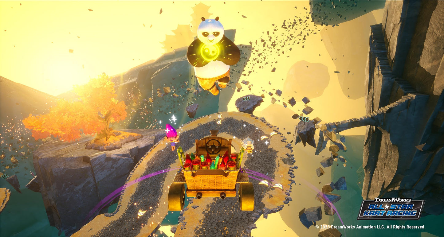 Dreamworks All-Star Kart Racing Nintendo Switch game cartridge with colorful character artwork and vibrant racing scene.