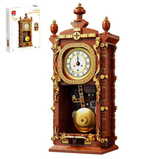 TYCOLE Vintage Pendulum Clock Building Block Set, Stem Toy with Real Clock Function and Linkable Mechanical Pendulum, Unique Home Decoration and Collectible for Adults&Kids 6+