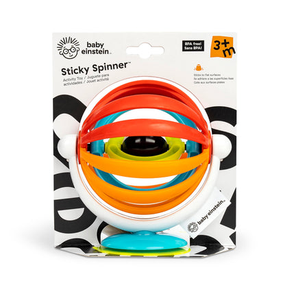 Baby Einstein Sticky Spinner booster toy with spinning wheel, rattle, colorful sensory features, suction cup base for ages 3 months+