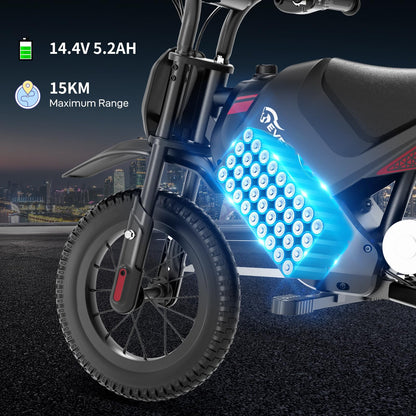 EVERCROSS EV05M electric kids motorcycle with 12-inch wheels, 150W motor, adjustable speed modes, suitable for children aged 3-12.