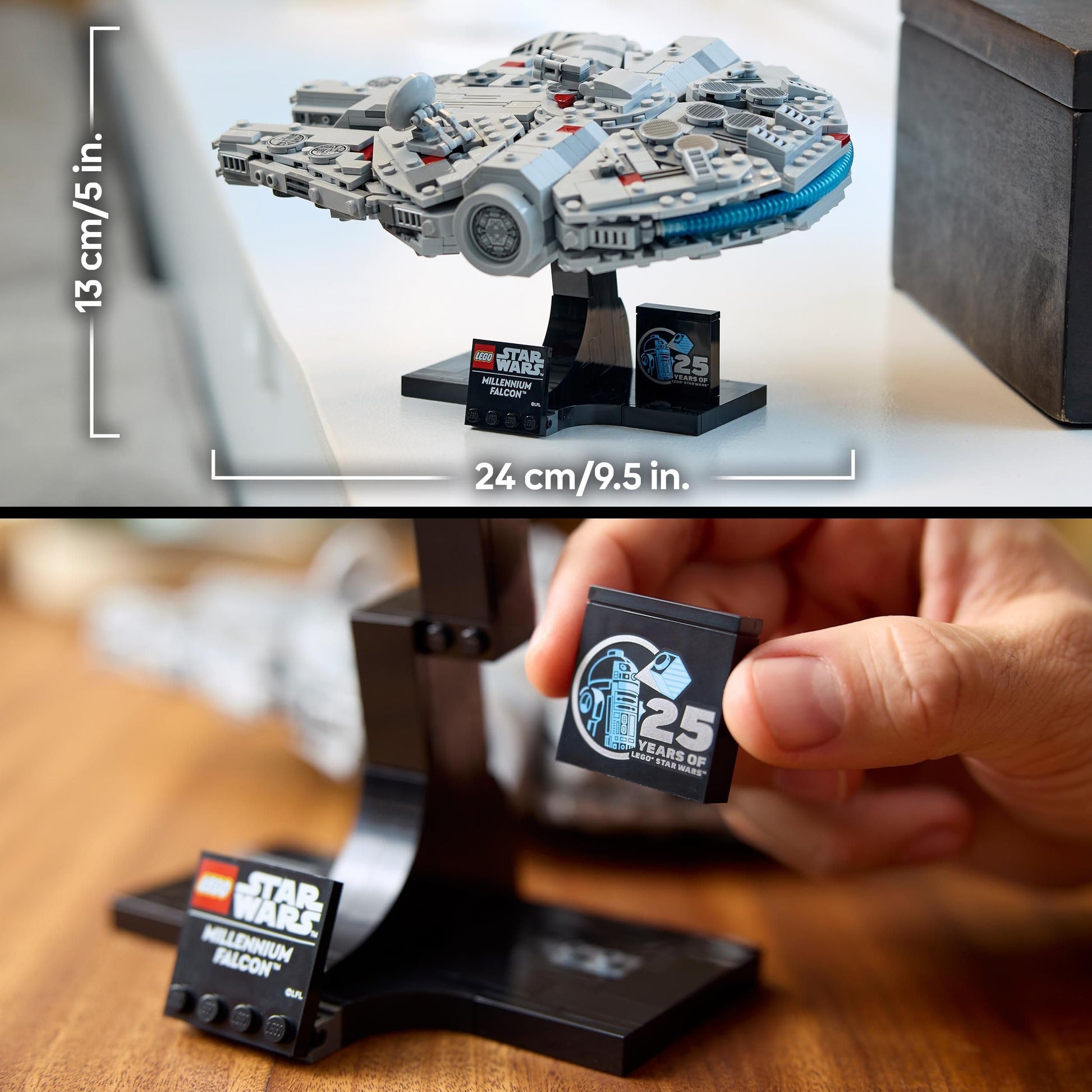 LEGO Star Wars 75375 Millennium Falcon building set with display stand and nameplate, ideal for A New Hope fans.