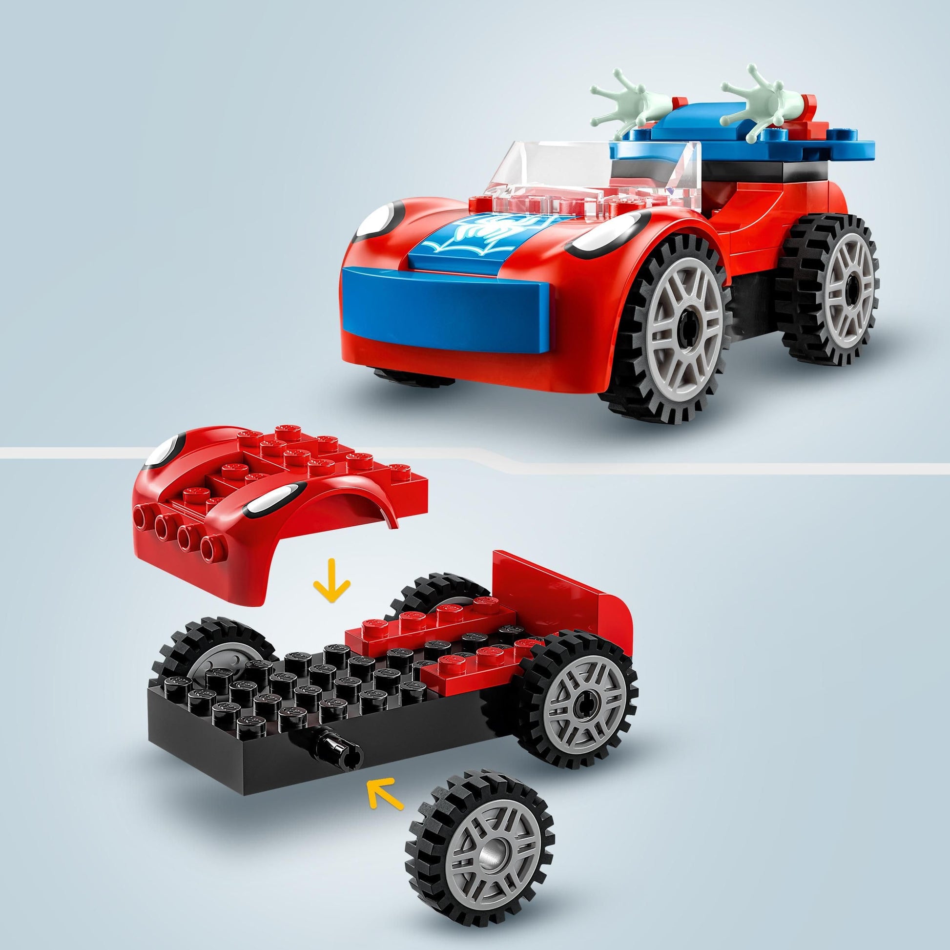 LEGO 10789 Spider-Man's Car and Doc Ock set with glow in the dark pieces for kids, featuring buildable characters and vehicles.