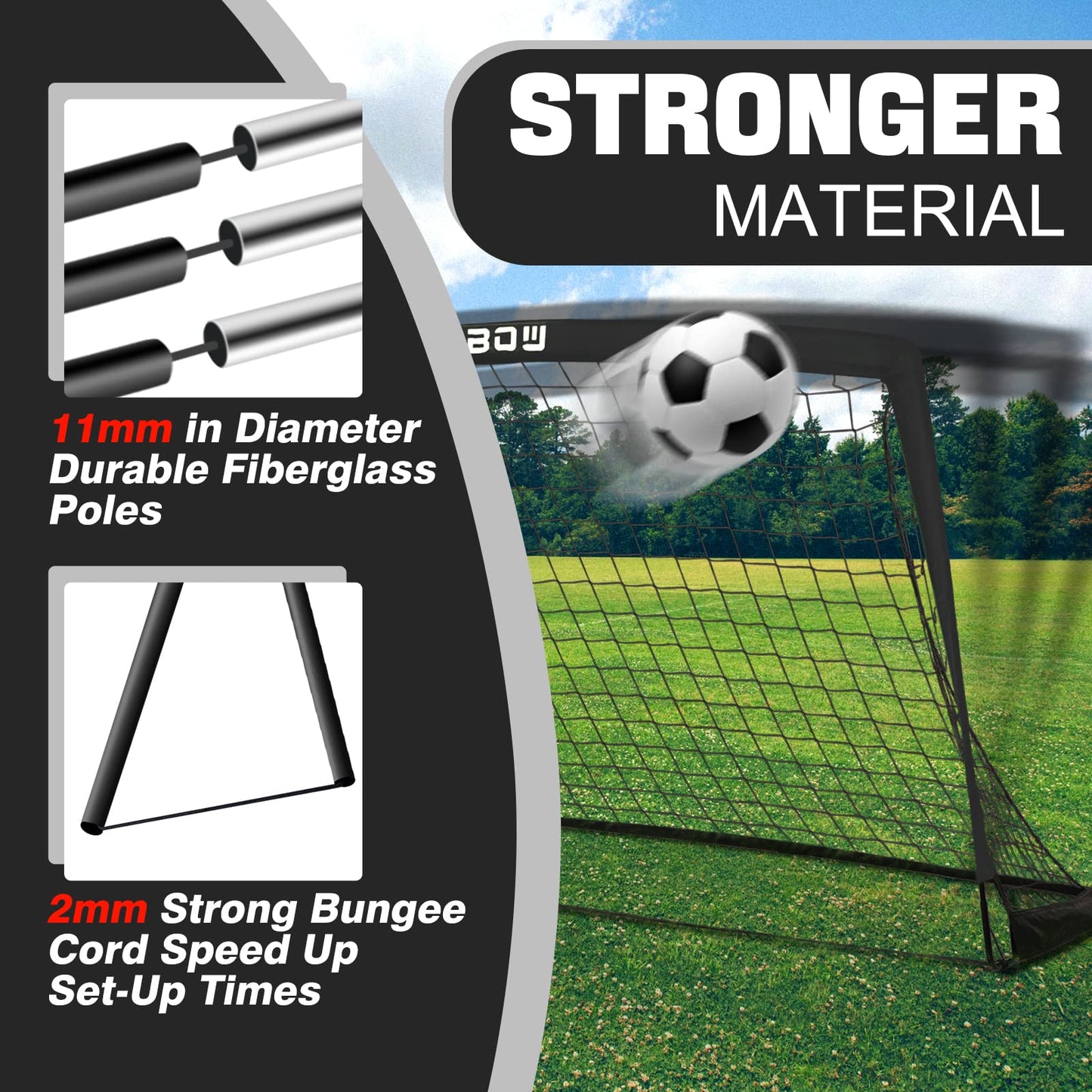RUNBOW 9x5 ft Kids Football Goal, Portable Soccer Net for Adult Junior Backyard Practice with Carry Bag (Black, 1 Pack)