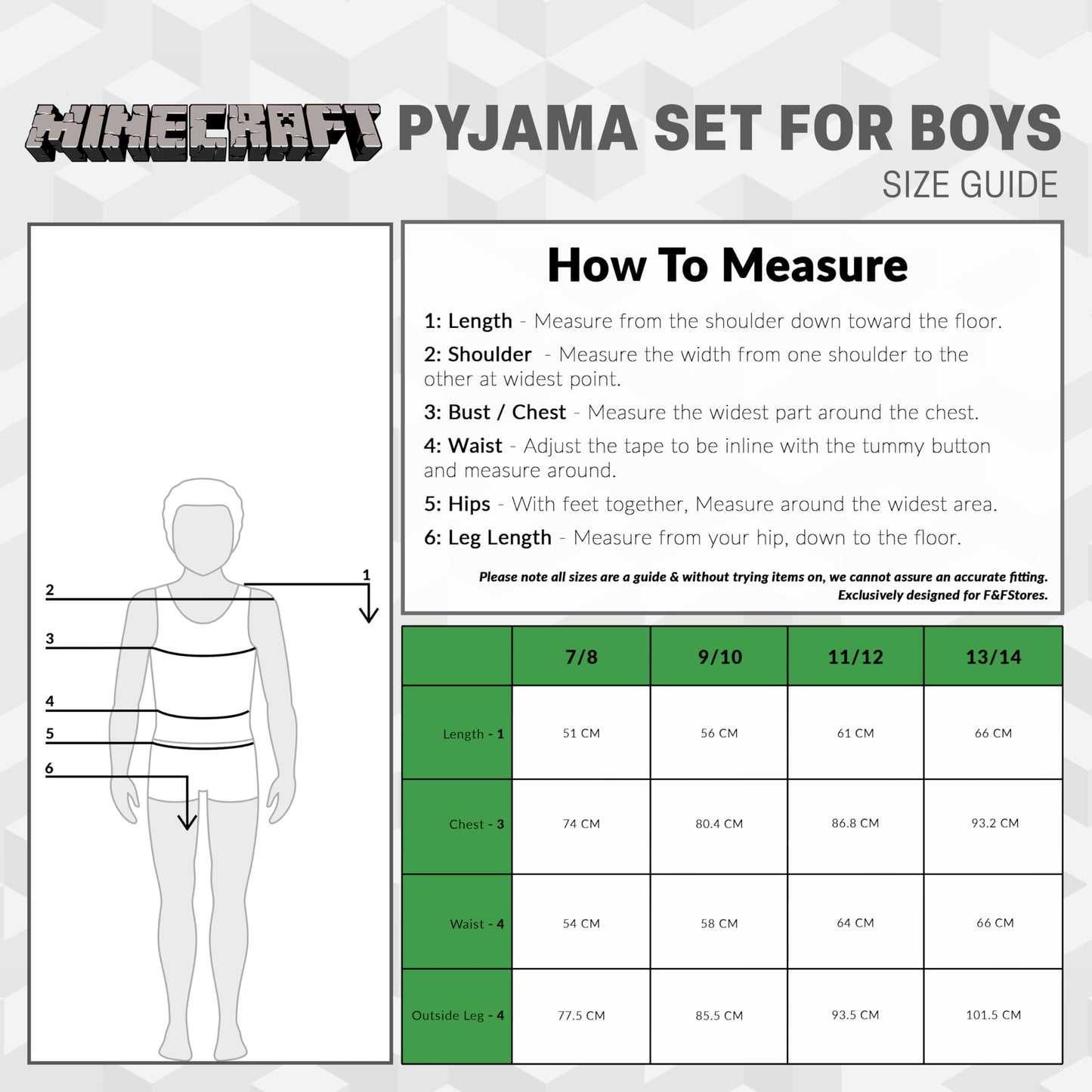 Minecraft Boys Pyjamas Set - Cotton Lounge Wear Long Top and Bottoms Teenagers Kids PJs 7-14 Years Gamer Gifts for Boys (Black/Green, 7-8 Years)