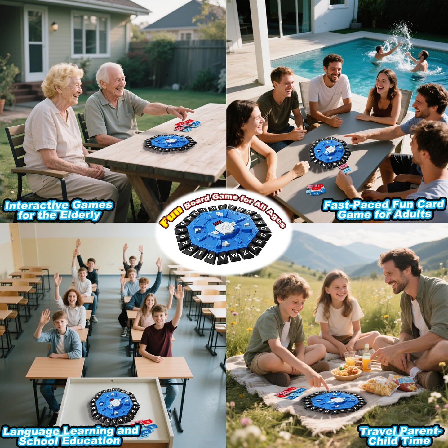 Word Game Family Board Games for Kids & Adults with 2 Modes,220 Topic Categories 24 Letters Pressing Game,Fun Fast-Paced Puzzle Games for Boys Girls Age 3+, 2-8 Players,Christmas & Birthday Gifts,Blue