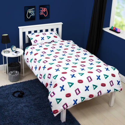 Character World PlayStation Official Single Duvet Cover Set, Abstract Design | Reversible 2 Sided Bedding Cover Official Merchandise Including Matching Pillow Case | Gaming Single Bed Quilt